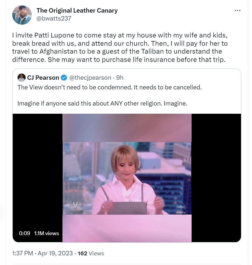 A comment calling out Patti (Image via Twitter/ @bwatts237)